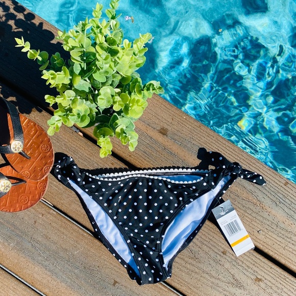 Black Dot Printed Side-Tie Hipster Bikini Bottoms - Picture 2 of 4